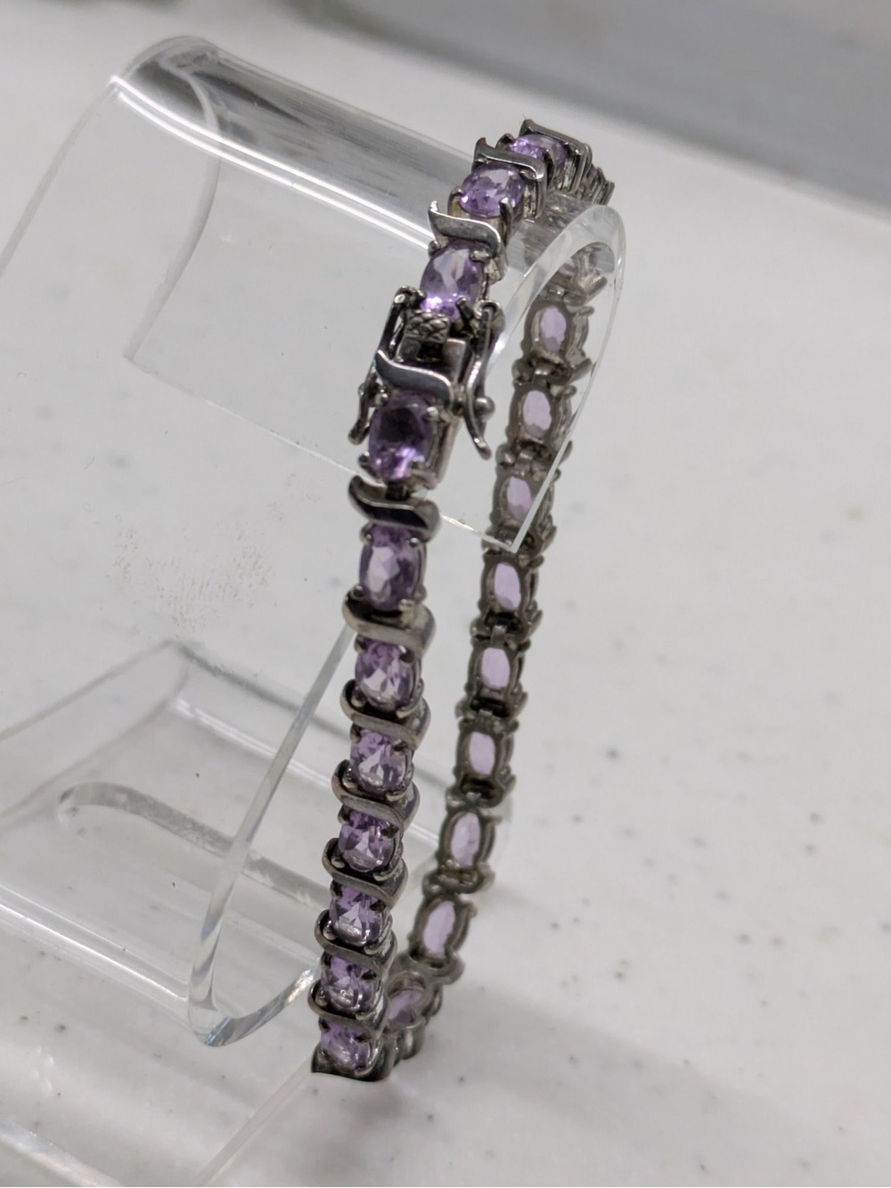 Vintage Sterling Silver Amethyst Tennis Bracelet - Purple